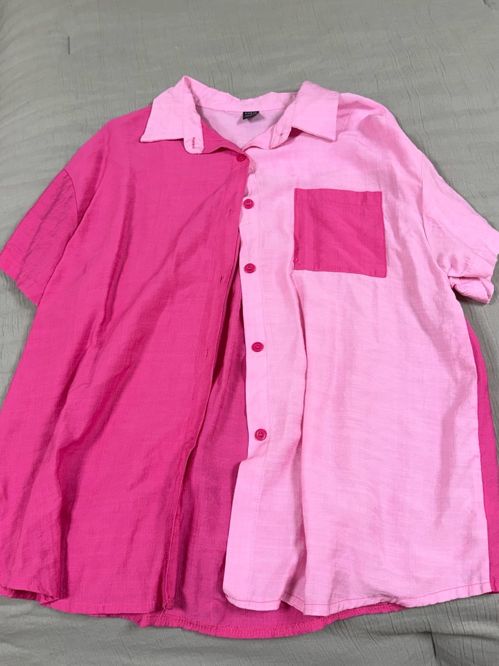 SHEIN Two-Tone Pink Short-Sleeve Button-Down Shirt
